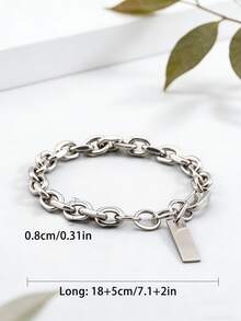 1 chiếc vòng tay kim loại không gỉ dày dặn, kiểu dáng cá tính, mắt xích hình chữ O, có thể điều chỉnh kích thước, thích hợp làm quà tặng cho nam giới vào Ngày Valentine hoặc Ngày của Cha. - Bạc - Xem 6