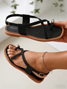 金属扣交叉沙滩H型腰带环 - 黑色 - 查看 1