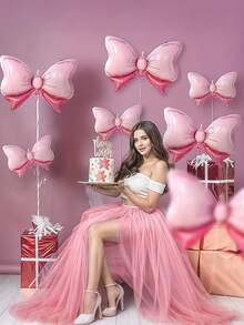7 件套粉色蝴蝶结主题生日气球套装，带有“生日快乐”和“生日庆祝”设计，用于派对装饰，适合母亲节、复活节、生日、表白、情人节、毕业典礼和周年纪念日 - 彩色 - 查看 10