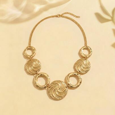 1 chiếc vòng cổ yếm kiểu dáng mới, sáng tạo, kết hợp giữa hình tròn rỗng hình học và họa tiết xoắn ốc hoa văn đặc, thời trang thường ngày, thanh lịch theo phong cách Châu Âu và Mỹ.