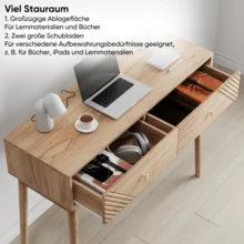 Mid-Century Modern Style Desk, Console Table With Drawers, Vintage Reception Table With Open Shelves, Modern Coffee Table, Suitable For Living Room, Foyer And Hallway, Oak Color. - 駝色 - 查看 6