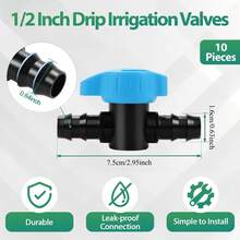 10 Pack 1/2 Inch Irrigation Shut Off Valves, Drip Irrigation Barbed Shutoff Valve For 1/2 Inch Drip Irrigation Tubing 16mm Shut-Off/On Valve Regulate Water Flow, Male X Male - A - View 2