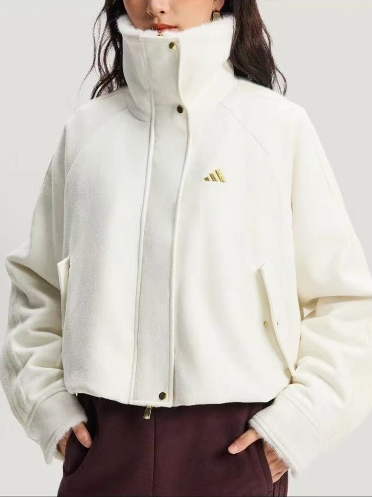 Chaqueta cálida adidas CNY Año del Caballo Edición Limitada Elegante Chaqueta Deportiva Casual Cálida de Felpa para Mujer - Blanco - Ver 1