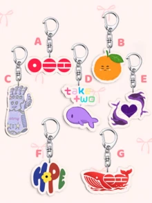 1个/7个卡通亚克力钥匙扣，K-Pop ARMY主题吊坠，包含ARIRANG、橘子、紫色鲸鱼、Take Two、希望和无限爱心图案，可爱包包挂饰及粉丝周边。送给男友、女友、家人、老师的理想礼物，派对礼品及ARMY主题手机装饰。 - 彩色 - 查看 14