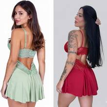Set Of 2 Women's Sensual Ballerina Sexy Nightgowns With Lace, Green And Red Sleepwear - 薄荷綠 - 查看 6