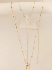 1pc Sexy Fashion Gold Hollow Beaded Y-Shaped Gold Back Chain, Bohemian Style Gold Body Chain For Women, Minimalist Charming Summer Beach Vacation Body Chain, Suitable For Wearing With Tank Dress, Gift For Friends And Mothers - Gold - View 3