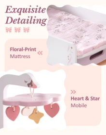 ROBUD 18 Inch Doll Changing Table With Storage & Mobile – Wooden Baby Doll Nursery Set, Pretend Play Furniture Toy For Kids - Pink - View 9