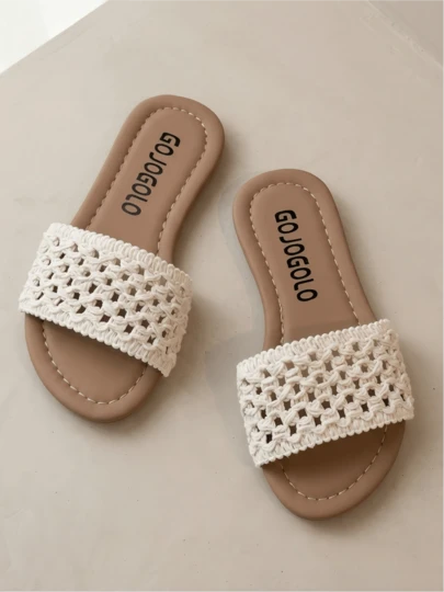 EUR 26-36 Kids Summer Open Toe Slides – Crochet Woven Strap For Beach & Daily Wear