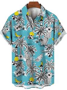 Hawaiian Palm Tree 3d Print Shirt For Men Cool Summer Street Short Sleeve Shirts Tops Lapel Button Oversized Blouse Clothes - A508D-AL23251 - 查看 3