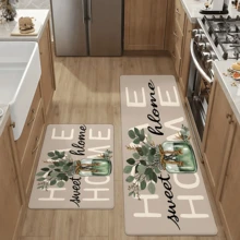 1件/2件/3件装桉树花盆图案农舍厨房地垫，防滑吸水长款厨房地毯，适用于厨房、浴室、家居装饰，舒适耐用，家居装饰及乔迁礼物，可机洗，浴室地垫 - 彩色 - 查看 1