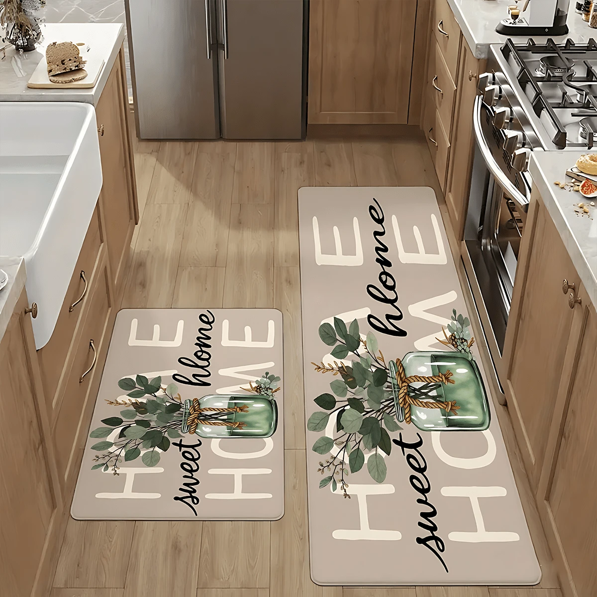 1件/2件/3件装桉树花盆图案农舍厨房地垫，防滑吸水长款厨房地毯，适用于厨房、浴室、家居装饰，舒适耐用，家居装饰及乔迁礼物，可机洗，浴室地垫 - 彩色 - 查看 1