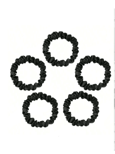 5pcs Satin Hair Scrunchies, Suitable For Women With Curly/Thick Hair, Black Small Cute Satin Elastic Hair Ties, Casual Ponytail Holders, Hair Accessories