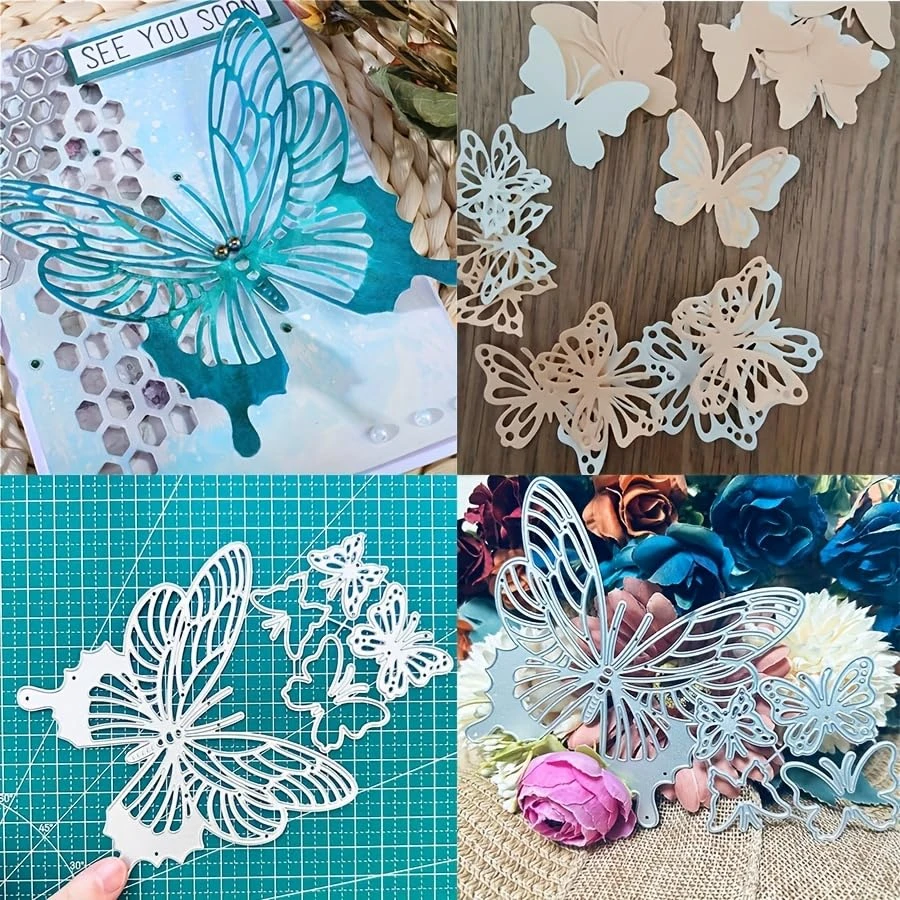 Troqueles de corte de metal con marco de mariposa y encaje, set de manualidades para tarjetas, papel de estampado, troquelado, herramientas de scrapbooking, plantilla, bolsa de almacenamiento y suministros relacionados - blanco plateado - Ver 1