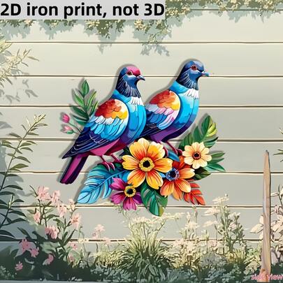 1 sản phẩm trang trí tường hình cành cây và chim in 2D, tranh nghệ thuật treo tường ngoài trời, hình hoa và chim nhiều màu sắc, tạo thêm không gian nghệ thuật tự nhiên cho không gian ngoài trời, có thể kết hợp với cây cảnh, hoa hoặc đèn chiếu sáng.