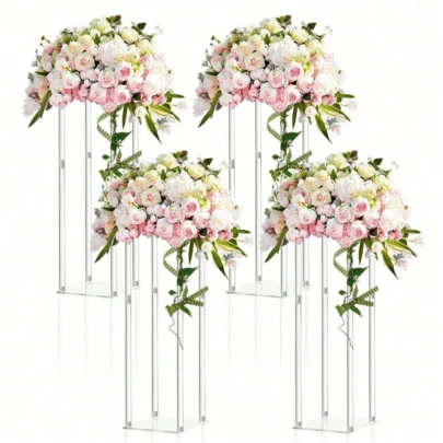 Soporte alto para flores de acrílico, estante de flores desmontable, adecuado para eventos de pasarela T, recepción, exhibición floral, decoración de fiestas en el hogar, ceremonia de boda, exhibición floral, soporte para globos