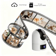 1 pieza Cámara de de doble lente 1296P, WiFi de 2.4G/5GHz, IP66 resistente al agua, PTZ de 355°, visión nocturna a color, almacenamiento en la nube y tarjeta SD, audio bidireccional, seguimiento inteligente de movimiento, control por aplicación, cámara para bebé/mascota/hogar/tienda - En blanco y negro - Ver 9