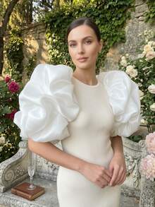 Tay áo phồng bằng vải organza thanh lịch dành cho nữ, kiểu dáng cổ điển Pháp, phù hợp với váy và các dịp trang trọng, tay áo cô dâu/phù dâu, tay áo thời trang. - trắng - Xem 4