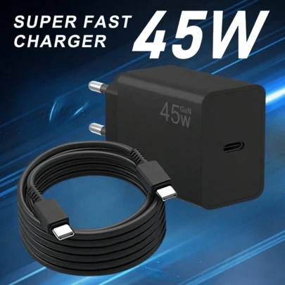 45W USB-C Fast Charger, Type-C Charging Adapter, Fast Charging USB-C Plug, Comes With USB-C To Type-C Cable, Compatible With Samsung Galaxy S25/S25+/S25 Ultra, S24/S24 Ultra, S23/S23 Ultra, S22/S21, Z Fold 6, And 17, 16, 15 Series