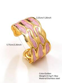 1pc Exaggerated Metallic Texture Oil-Drip Geometric Pattern Open Cuff Bracelet For Women, Suitable For Daily Wear/Party/Holiday Gift - Yellow Gold - View 2