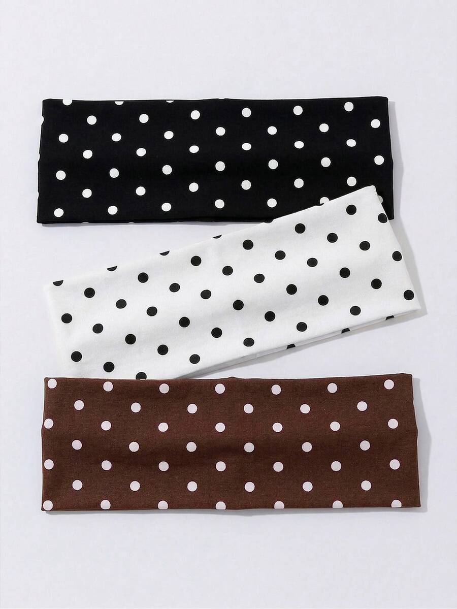 3pcs Polka Dot Headbands For Women, Stretchy Soft Vintage Hair Accessories Suitable For Yoga, Workout, Makeup And Daily Wear In Summer