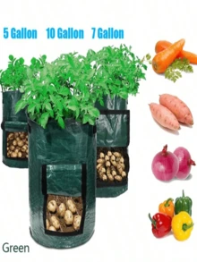 1个装土豆种植袋，耐用布料花园盆，带翻盖和提手，春季种植袋，植物生长袋，土豆蔬菜植物栽培种植桶，带门 - 綠色 - 查看 3