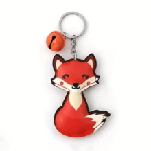 1pc Cute Fox Plush Pendant, PU Leather Bell Charm, Bag/Car Keychain Accessory - Multicolor - View 7