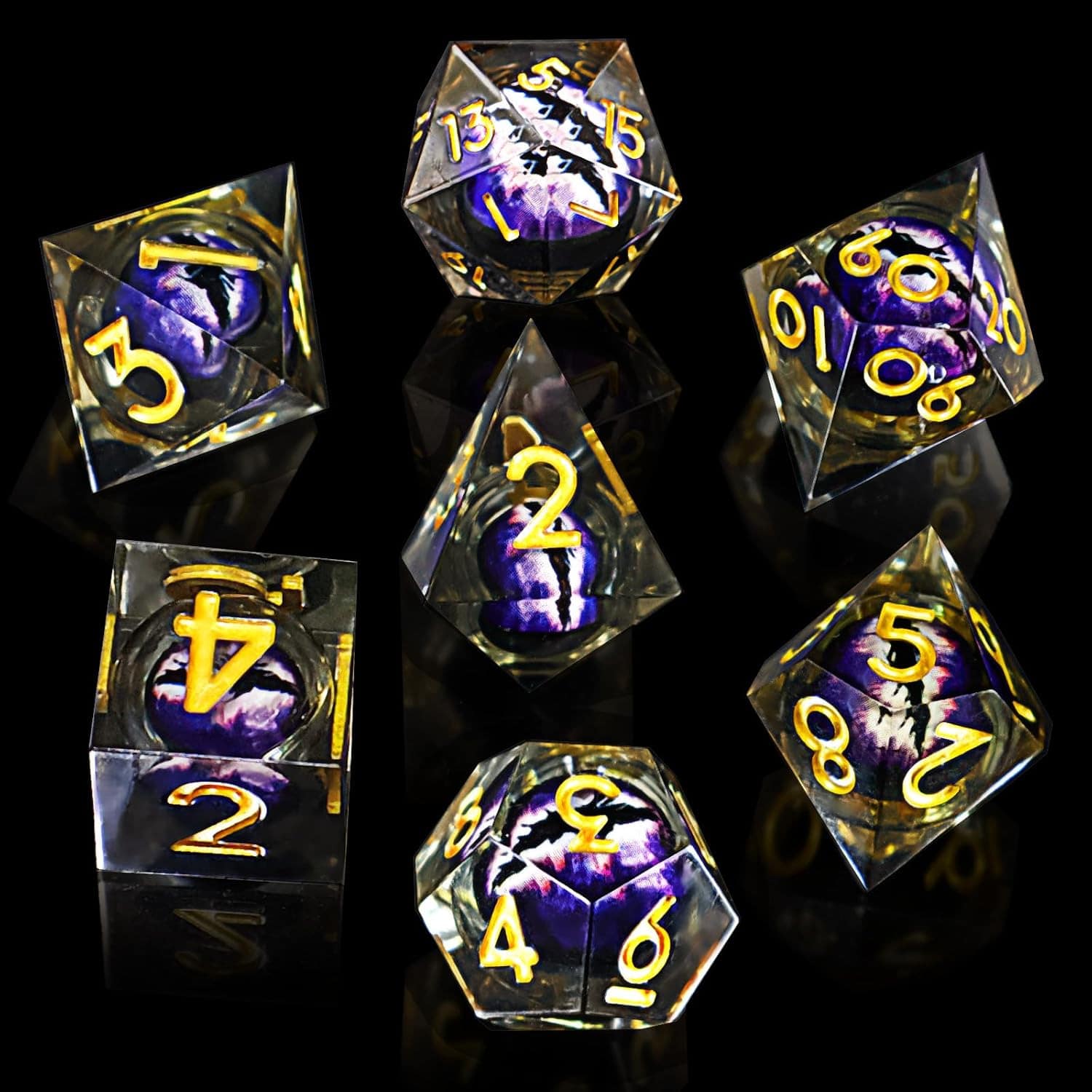 7pcs Resin Dice Set With Sharp Edges, Cat's Eye Effect, For Role-Playing Game - Multicolor - View 1