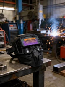 1个自动变光全脸焊接防护面罩，可拆卸自动变光焊接安全护目镜，轻便防护面罩，防眩光防烫伤，透气隔热，适用于工业、汽车维修、焊接安全防护等多种场景。 - 黑色 - 查看 10