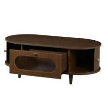 Coffee Table, 100 X 50 X 36 Cm, Walnut Finish. Coffee Table With A Drawer, Console Table With A Roll-Up Door, Side Table, Four-Legged Living Room Table, Walnut Finish. - Walnut - View 9
