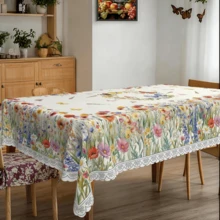 1 pieza Mantel con tema de boda, floral retro colorido con margaritas y mariposas, hecho con tecnología de impresión en poliéster, adecuado para uso diario en el hogar, cocina, comedor, picnic, patio, interior/exterior, fiesta de boda, cumpleaños, Día de la Madre y otras ocasiones - A - Ver 7