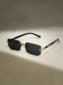 1 Pair Men's Fashionable Black Small Frame Rimless Glasses, Very Y2K, Elegant, Versatile, Suitable For Beach, Driving, Travel, Summer - Multicolor - View 2