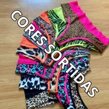 Kit 3 Calcinhas Plus Size Estampadas Lingerie Animal Print Cintura de Renda Cores Neon - Multicolorido - Visão 3