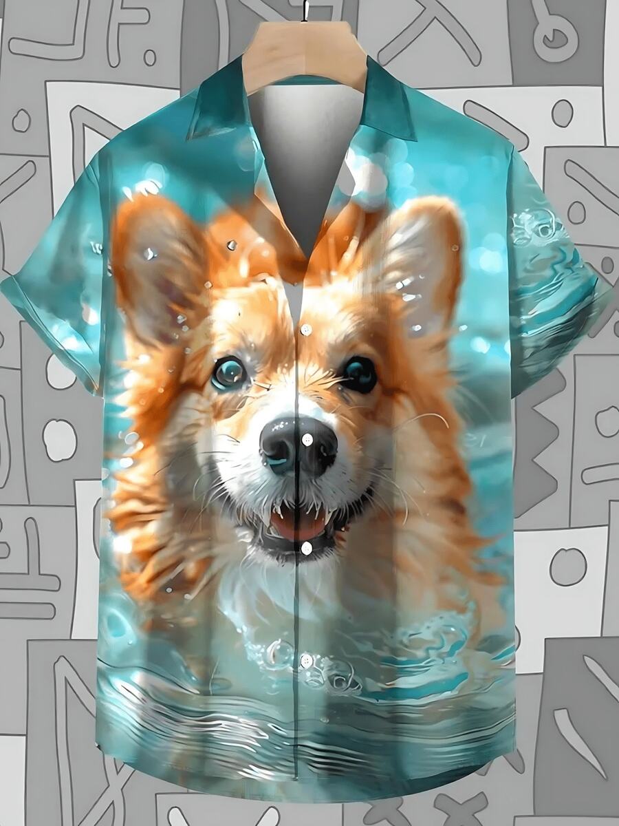 Pop Summer New Men's Shirt 3d Cute Dog Print Hawaiian Shirts For Men Daily Casual Short Sleeved Shirt New Oversized Shirt - A508D-AL23490 - 查看 1