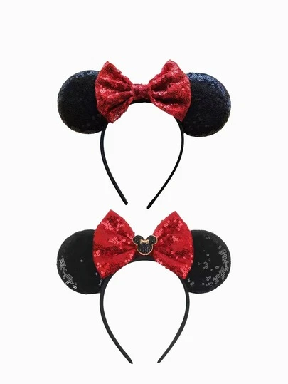 1 pieza Diadema con orejas de ratón brillante con decoración de lentejuelas, diadema con orejas de ratón con lentejuelas, diadema con orejas de ratón con diseño de lazo, adecuada para fiestas de estudiantes, disfraces, cosplay, parques temáticos, perfecta para disfraces de Halloween. Estos lazos con orejas de ratón son adecuados para hombres, mujeres y parejas, accesorio perfecto para el juego de roles de princesa, celebraciones de cumpleaños y fiestas de Navidad (color y estilo enviados al azar)