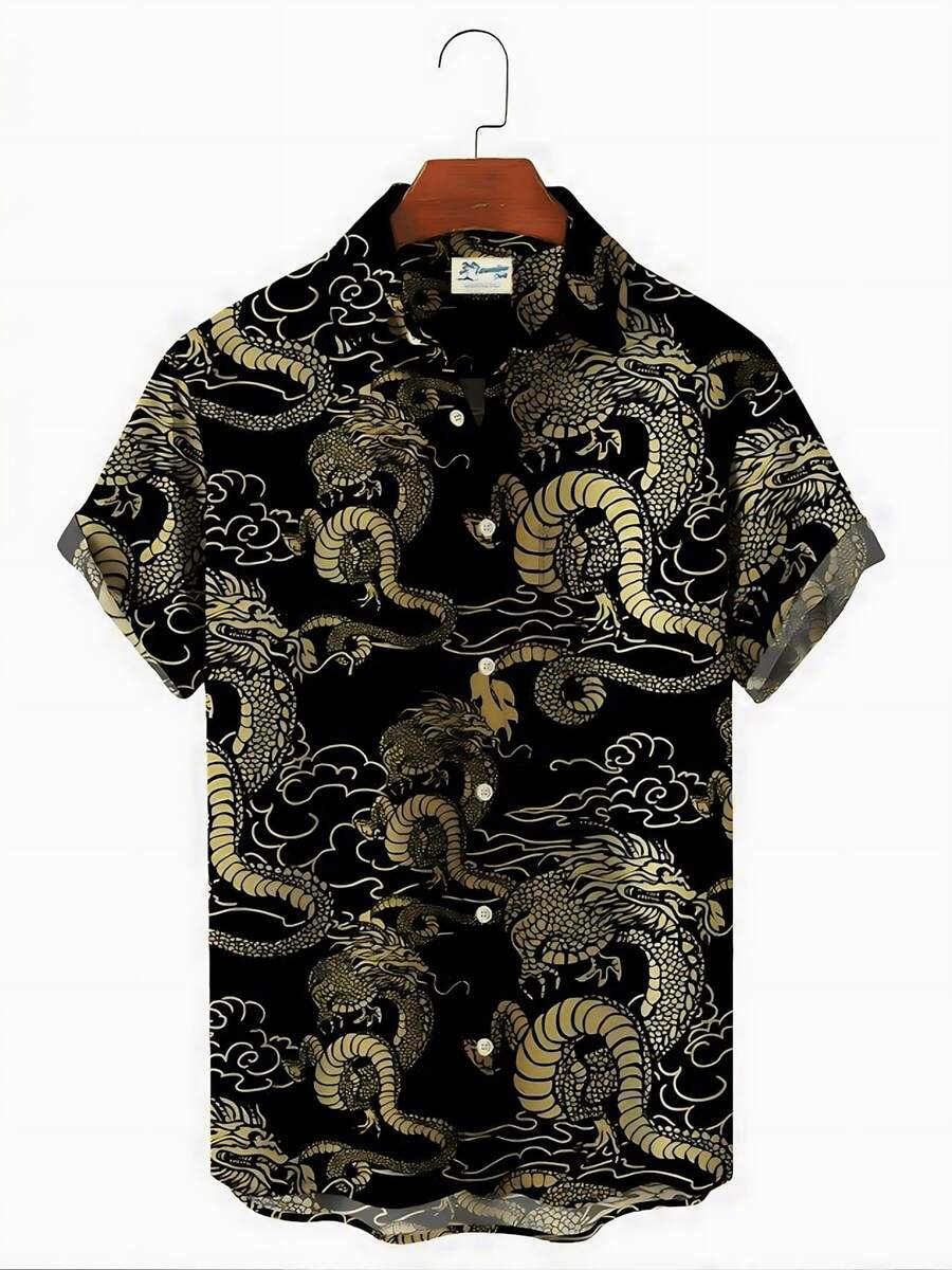Summer Funny Hawaiian Shirts Men Clothes Street Retro Man Casual Short Sleeve Top Sea Marine Animals 3d Lapel Men's Shirt - A508D-AL23014 - 查看 1