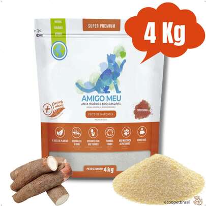 Areia Sanitária Higiênica de Mandioca para Gatos Natural Tradicional Amigo Meu 4 kg