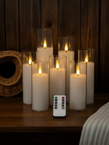 2/3/5pcs Acrylic Flameless Flickering Candles With Remote Control And Timer, Battery Operated, Size: 2.2" X 5", 6", 7", 8", Plastic Fake LED Candles For Home Decor, Fireplace, Dining Table, Wedding, Holiday, Party, Valentine's Day, Gift, Candle Warmer (Clear) - Clear - View 4