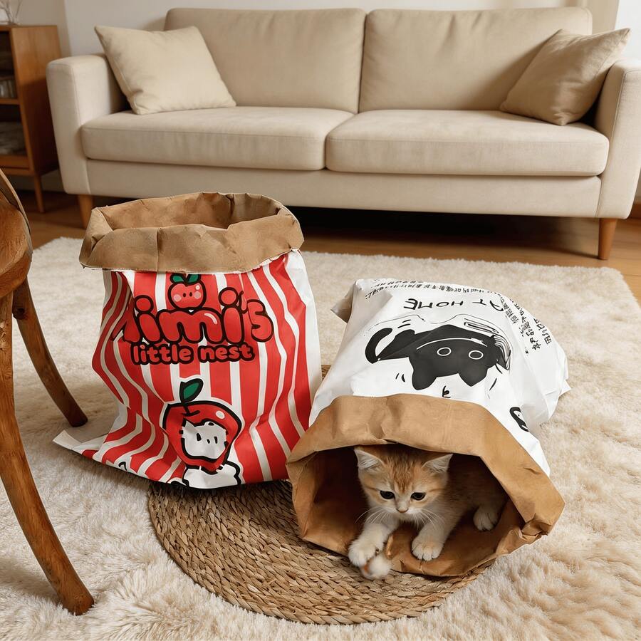猫咪解闷自娱玩具,牛皮纸猫隧道猫窝,捉迷藏逗猫棒,适合室内猫 - 彩色 - 查看 1