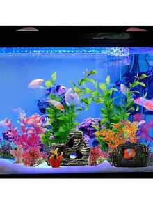 15件套水族箱装饰植物及树脂断桶和洞穴岩石景观，塑料植物鱼缸配件 - A - 查看 8