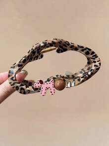1pc Large Leopard Print Hair Claw Clip With Pink Pony & Bead Decor, Sturdy Non-Slip Hair Claw, Suitable For Thick Hair, Cute Y2K Style Hair Accessory - Multicolor - View 6
