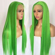 霓虹绿蕾丝假发，长款柔顺直发，合成蕾丝前假发，适合女性，自然发际线，日常佩戴，角色扮演派对皆宜。 - 彩色 - 查看 13