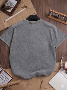 Oversized Washed Gray Short Sleeve Tee, Loose Fit Vintage Streetwear Style, Basic Summer - 灰色 - 查看 2