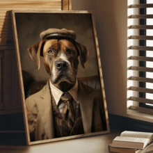 1pc Vintage Wall Art Poster, Vintage Dog Hat Suit Couch Brown, Retro Animal Themed Poster, Framed Or Unframed, Room Decor, Home Decor, Ideal Housewarming Gift, College Dorm Apartment Decor, Gifts For Wall Decoration In Hotel, Home, Living Room, Bedroom, Bathroom And Office - A - View 4