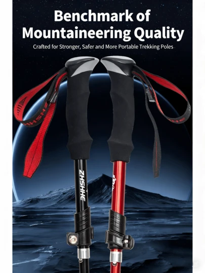 5-Section Foldable Hiking Pole, Lightweight Aluminum Alloy Telescopic Trekking Walking Stick, Outdoor Hiking Camping Backpacking Portable Hiking Staff