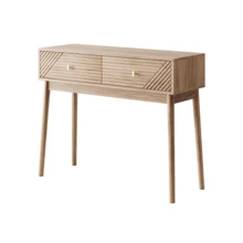 Mid-Century Modern Style Desk, Console Table With Drawers, Vintage Reception Table With Open Shelves, Modern Coffee Table, Suitable For Living Room, Foyer And Hallway, Oak Color. - 駝色 - 查看 10