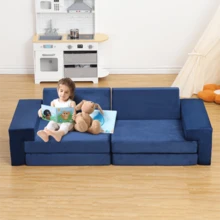 Sofá modular infantil de 8 piezas, sofá seccional para construir fuertes para niños y niñas, sofá convertible modular de espuma de alta densidad para interiores, ideal para sala de juegos o dormitorio - Azul oscuro - Ver 6