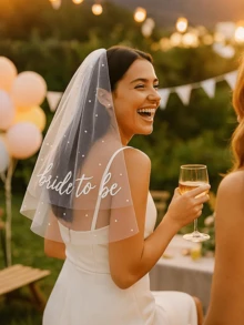 1 chiếc khăn voan cô dâu cho tiệc độc thân | Khăn voan hai lớp màu trắng có chữ và lược cài tóc, phụ kiện chụp ảnh, phong cách lãng mạn - Nhiều màu - Xem 3