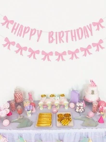 7 件套粉色蝴蝶结主题生日气球套装，带有“生日快乐”和“生日庆祝”设计，用于派对装饰，适合母亲节、复活节、生日、表白、情人节、毕业典礼和周年纪念日 - 彩色 - 查看 6
