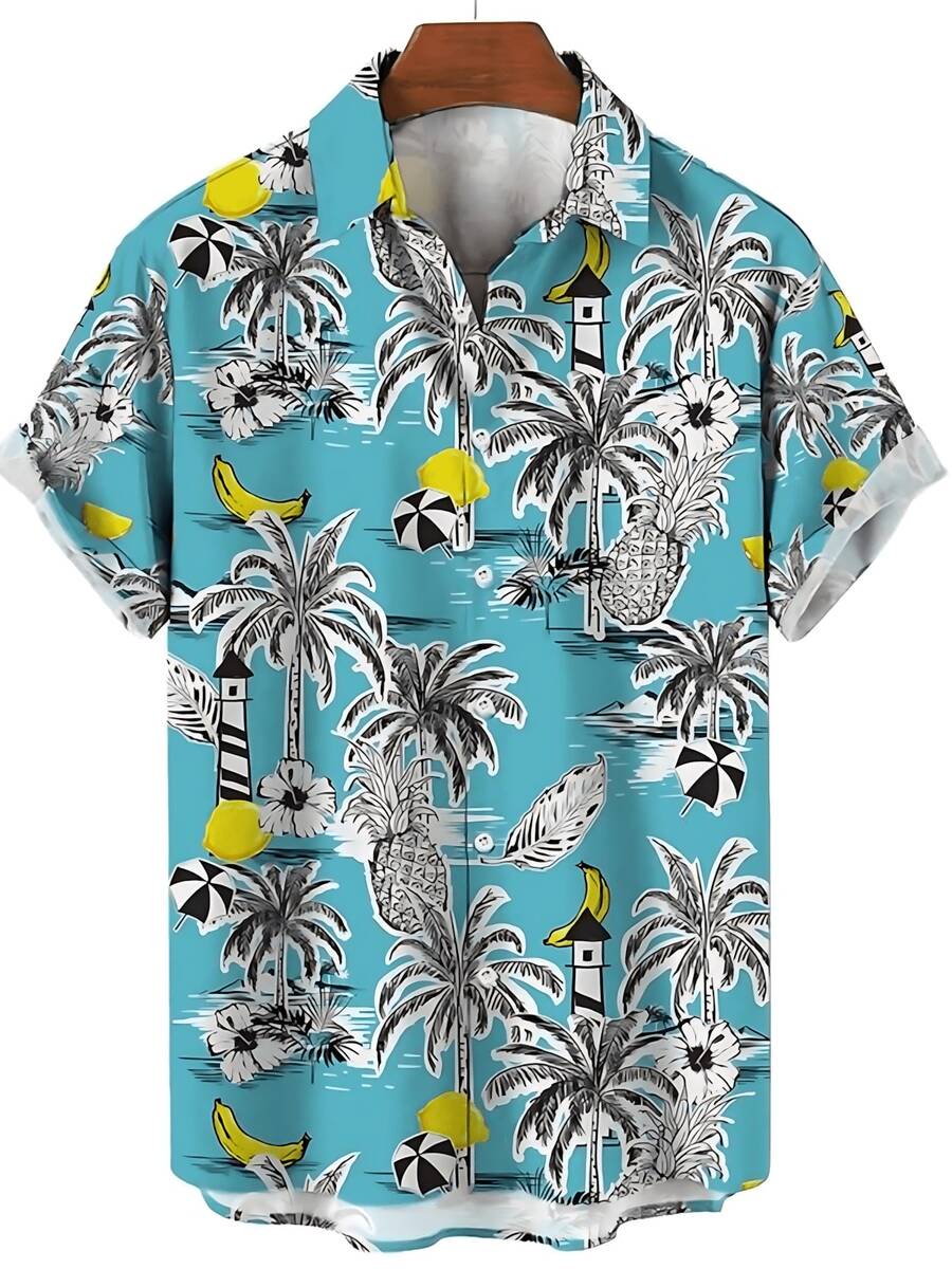 Hawaiian Palm Tree 3d Print Shirt For Men Cool Summer Street Short Sleeve Shirts Tops Lapel Button Oversized Blouse Clothes - A508D-AL23251 - 查看 1
