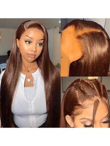 5x5蕾丝前假发，200%密度蕾丝前假发，预先拔毛，无胶假发，直发人发混纺，哈里棕色蕾丝前假发，13x4、5x5、13x6高清蕾丝前假发，自然蕾丝闭合假发，适合，26英寸 - 棕色 - 查看 4